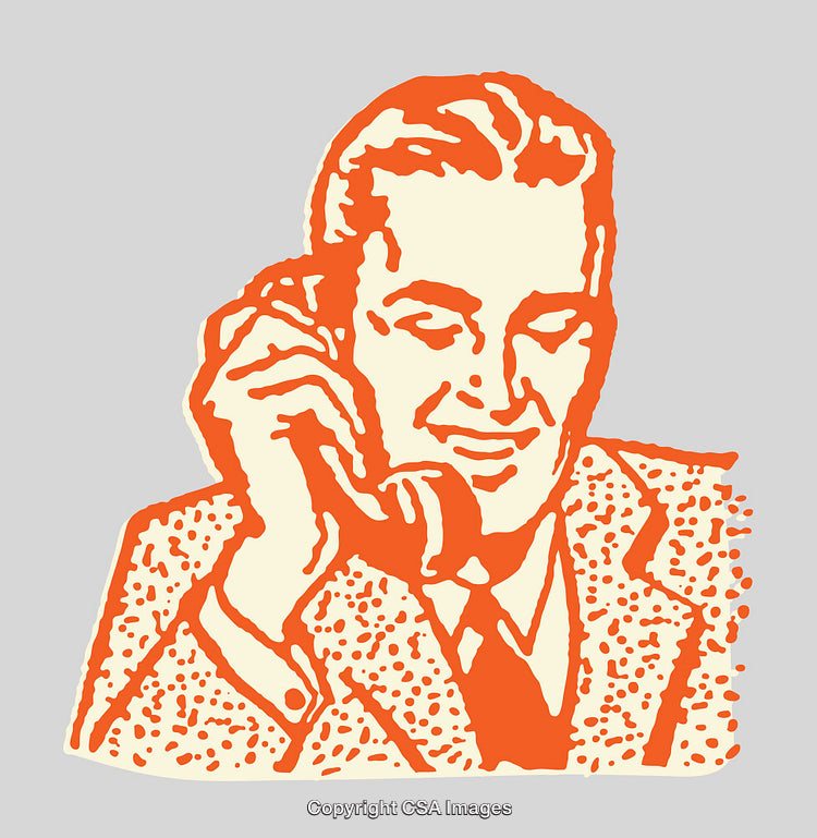 Retro Line Art of a Businessman Speaking on a Telephone