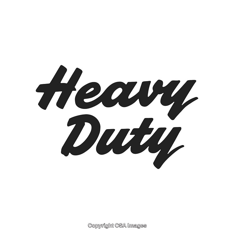 Stylized Heavy Duty Bold Text Design on White Background with Strong Typeface