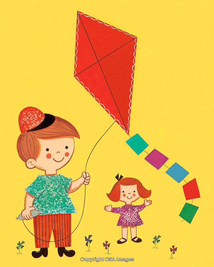 Children Flying a Colorful Kite on a Bright Sunny Day Outdoors