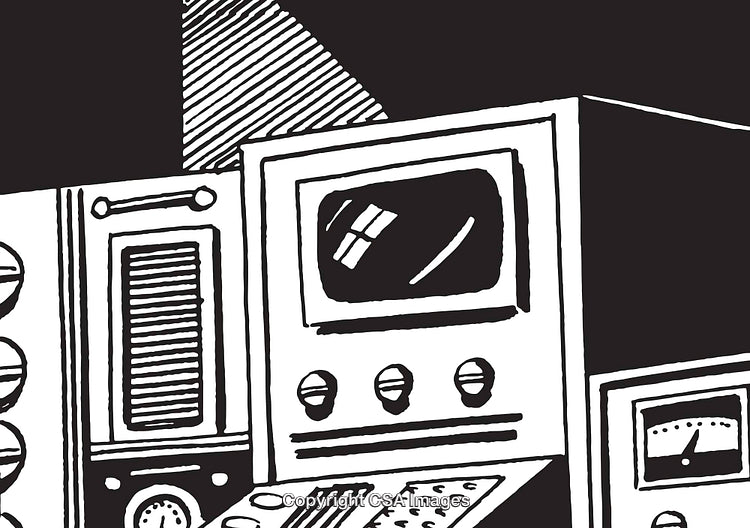 Retro Style Electronic Equipment Illustration in Black and White