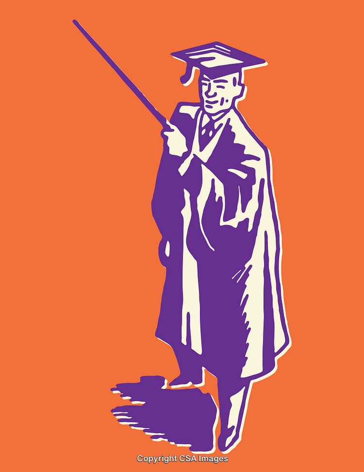 Retro Style Graduation Illustration of Educator in Cap and Gown