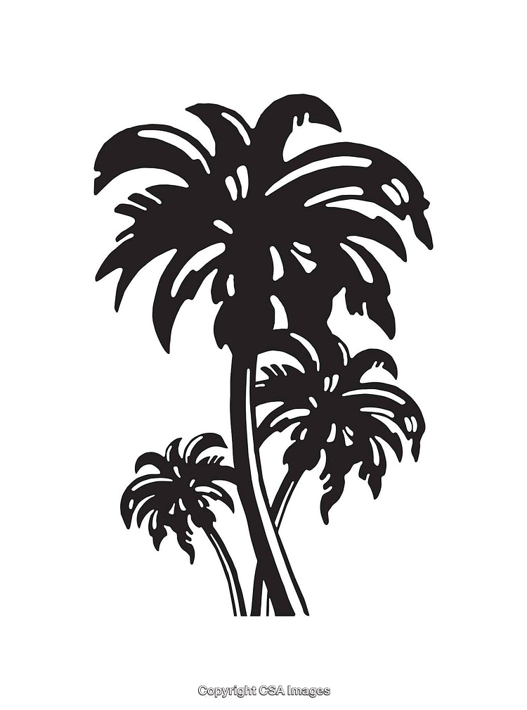 Black and White Illustration of Palm Trees in Tropical Style