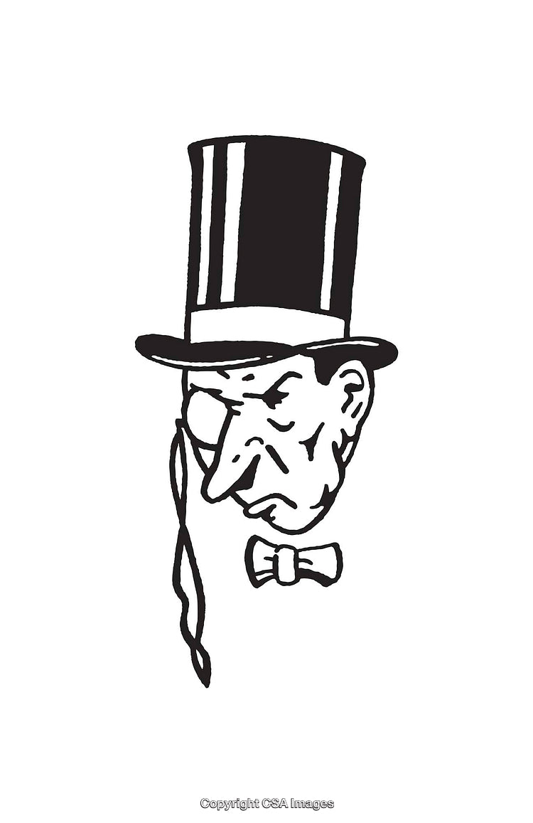 Black and White Line Art of Distinguished Man with Top Hat and Bowtie
