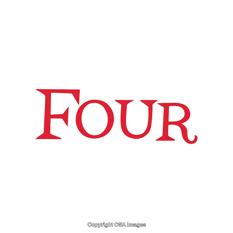 Bold Red 'FOUR' Text Displayed on Clean White Background