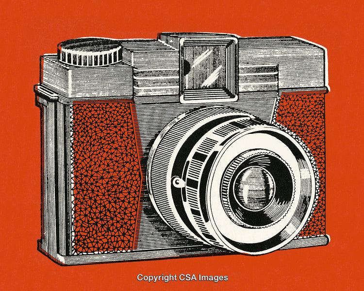 Retro Illustration of a Vintage Camera on a Bold Red Background