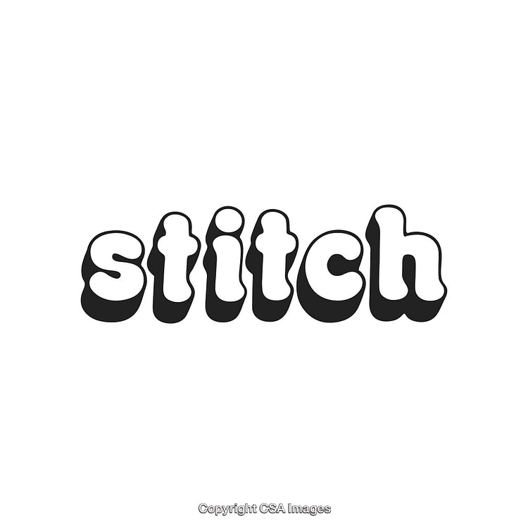 Bold Black and White 'Stitch' Text in Playful Font Style