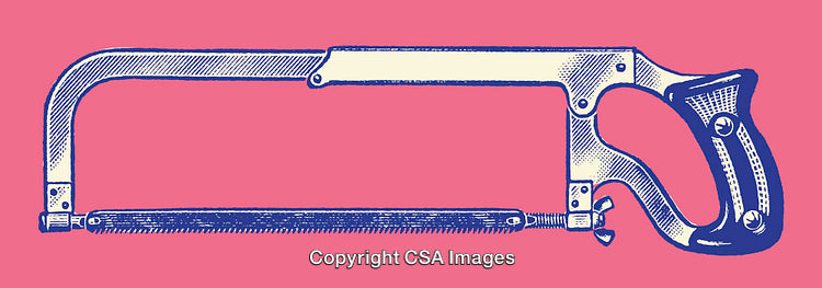 Vintage Illustrated Hacksaw Tool on a Bold Pink Background