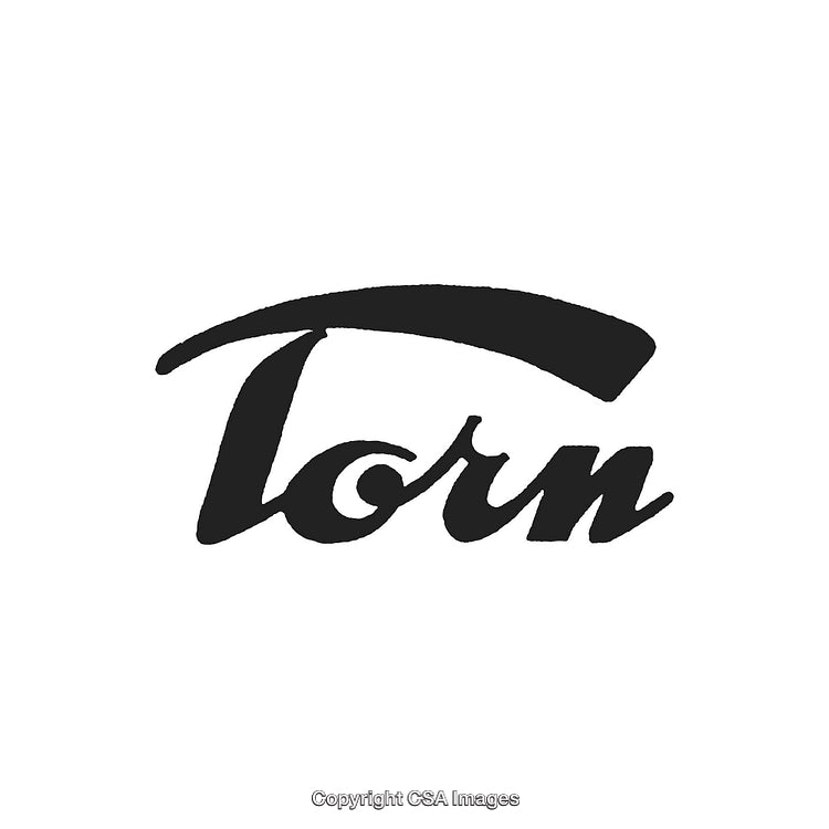 Black Stylized Text on White Background Representing the Word 'Torn'