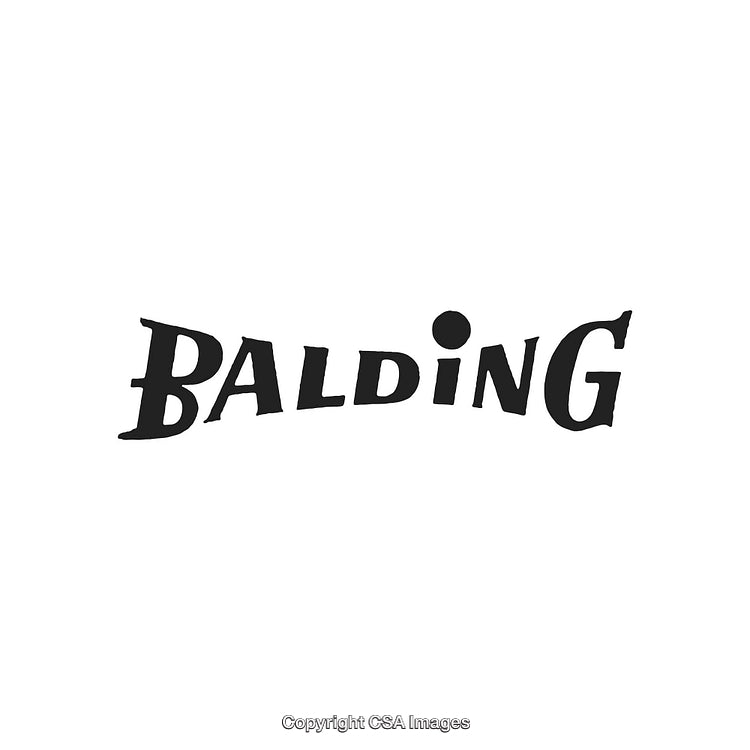 Black Words 'Balding' in Playful Stylized Font on White Background