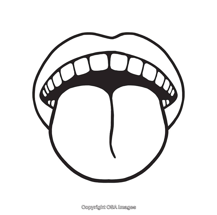 Black and White Line Art Illustration of Open Mouth and Tongue