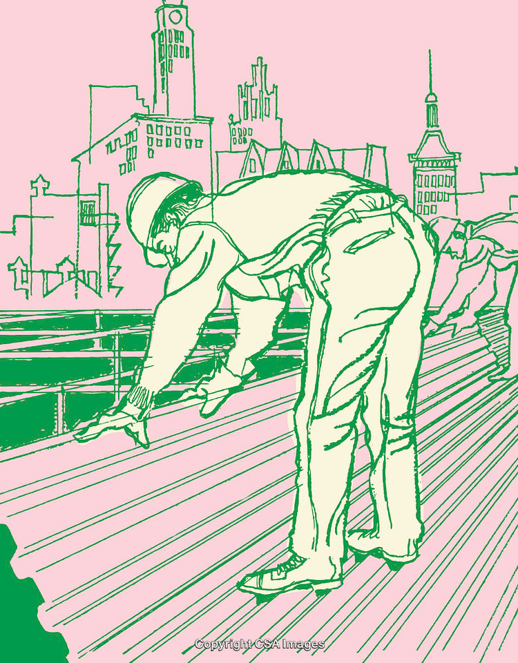 Urban Scene with Worker in Artistic Line Art Illustration