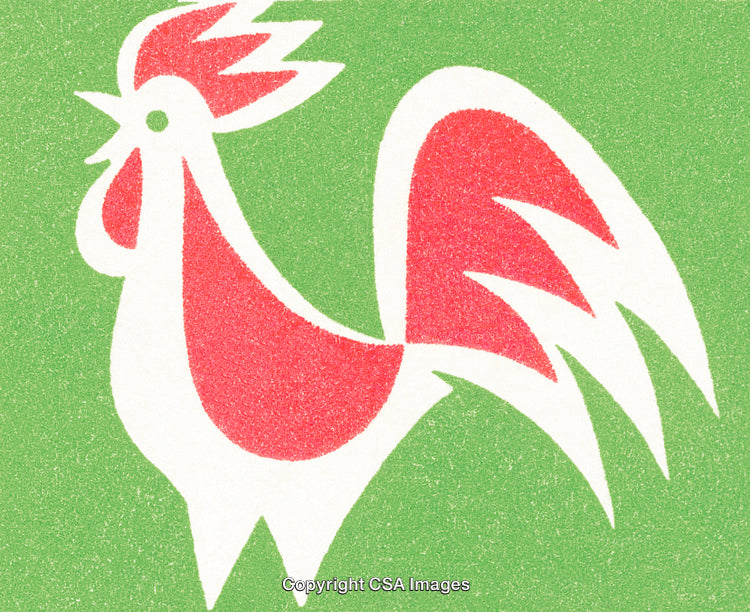 Vibrant Classic Rooster Illustration on Bold Green Background Art Print