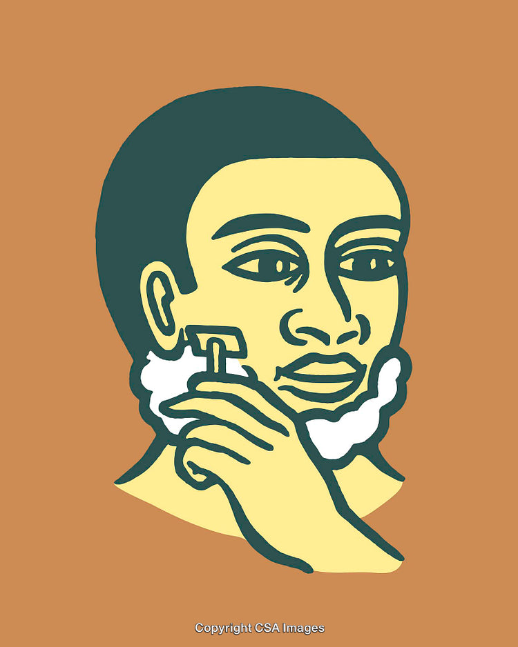 Colorful Line Art Illustration of Man Shaving Beard