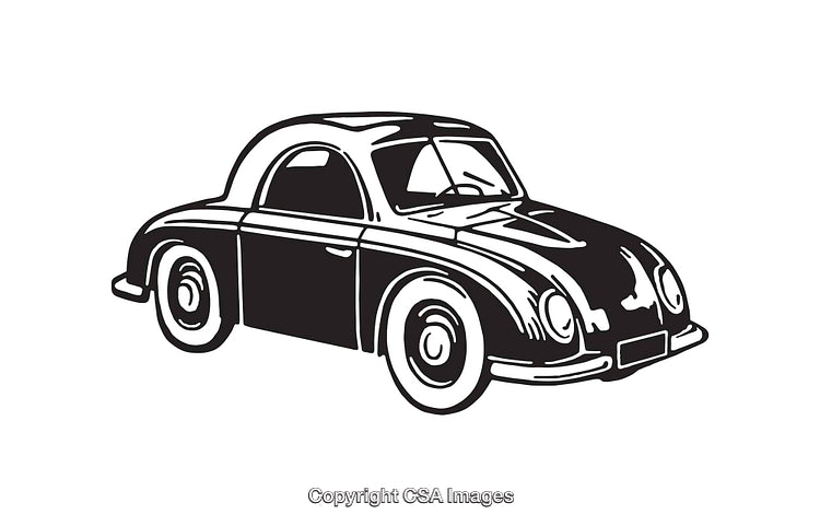 Classic Car Illustration in Black and White Line Art Style