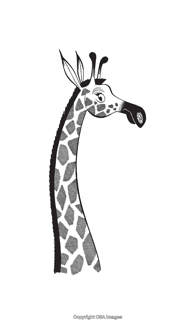 Black and White Line Art Illustration of a Stylized Giraffe