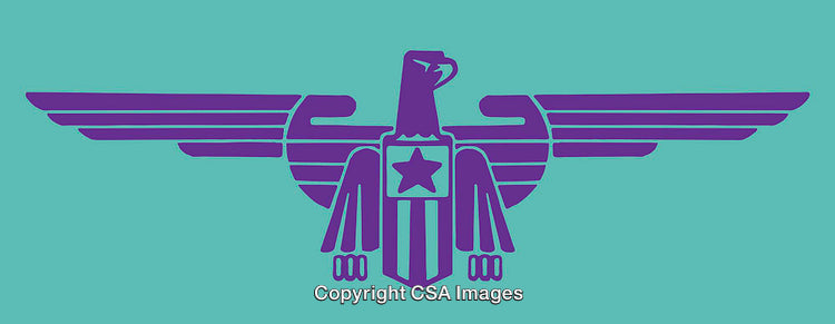 Purple Eagle Symbol Emblem on Aqua Background in Stylized Design