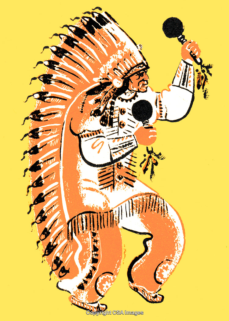 Native Cultural Illustration Featuring Traditional Costume and Musical Instruments