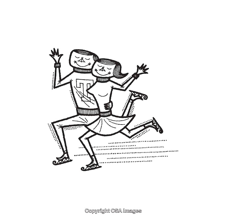 Charming Black and White Vintage Dancing Couple Line Art Illustration