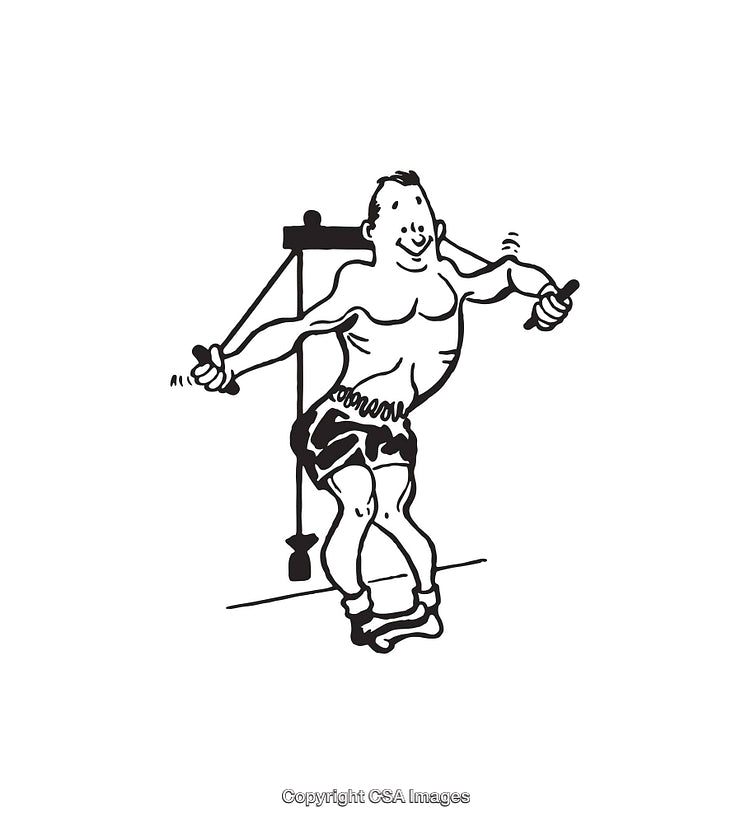 Cartoon Character Engaging in Strength Training with Pulley Machine