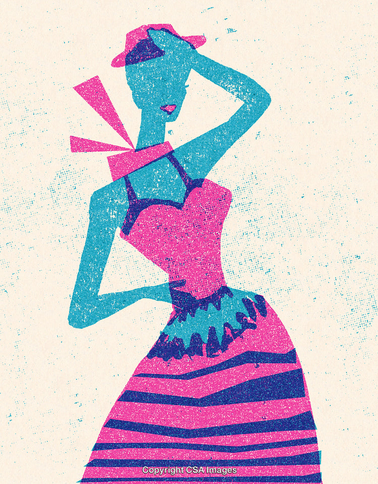 Abstract Illustration of a Stylish Woman in a Vibrant Retro Color Palette
