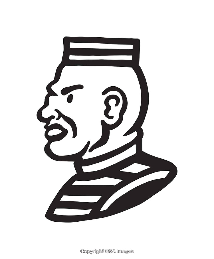 Black and White Line Drawing of a Stylized Human-Figure in Profile