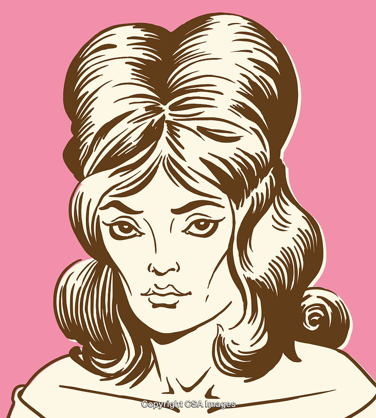 Pop Art Style Illustration of a Woman with Retro Hairstyle and Expression