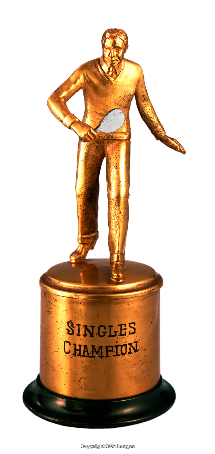 Golden Trophy Figure Representing Singles Champion in Table Tennis Pose