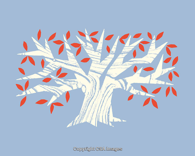 Abstract Illustration of a Stylized Tree with Red Leaves