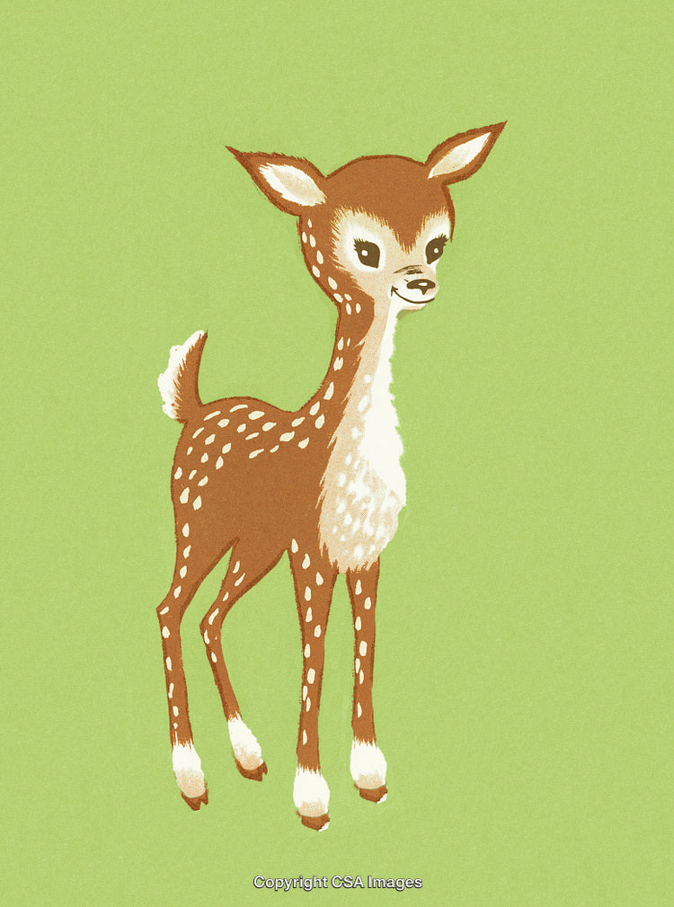 Illustration of a Cute Fawn Standing Against a Light Green Background