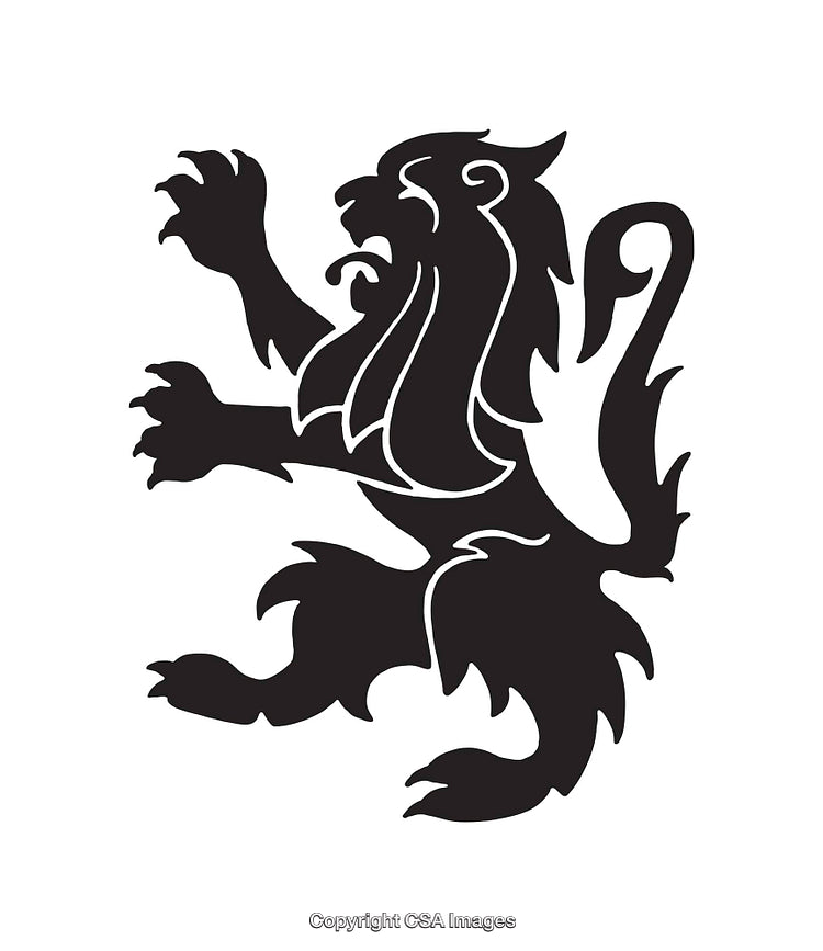 Elegant Heraldic Lion in Black and White Line Art Style