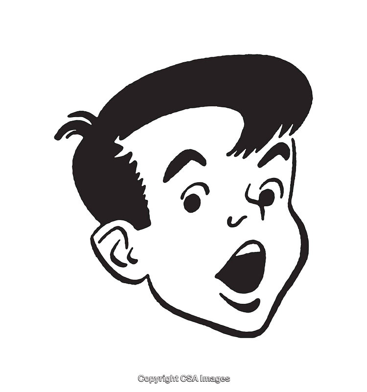 Black and White Line Art of a Surprised Cartoon Face Illustration