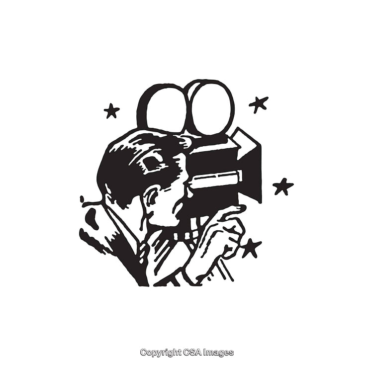 Classic Retro Illustration of a Filmmaker Operating a Vintage Camera