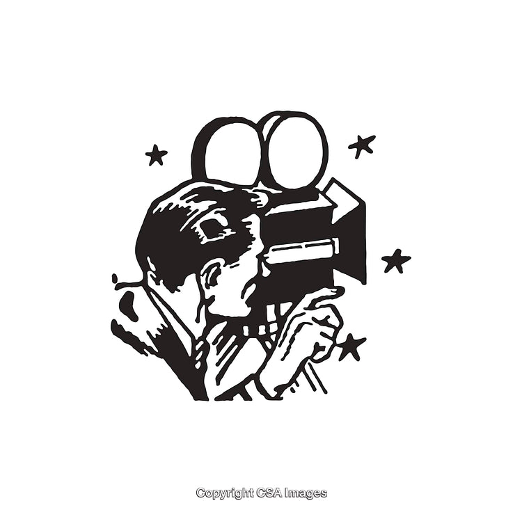 Classic Retro Illustration of a Filmmaker Operating a Vintage Camera