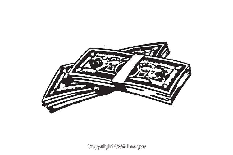 Black and White Line Art Illustration of Stacked Dollar Bills