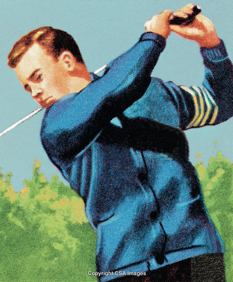 Illustration of Golfer Swinging Club in Retro Artistic Style