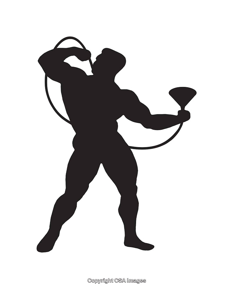 Silhouette of a Strong Man Lifting and Drinking Flask