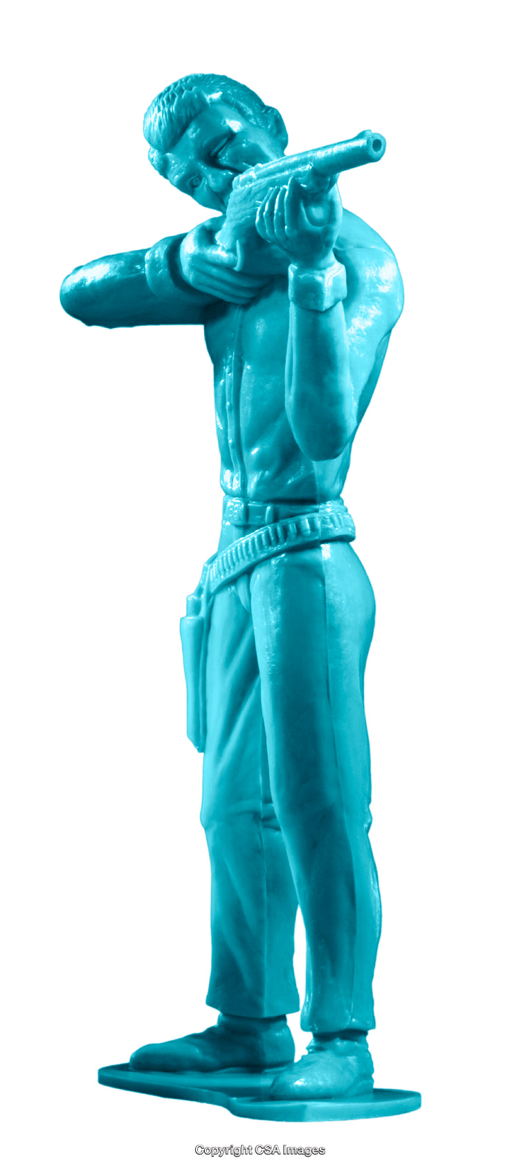 Blue Plastic Toy Soldier Figure Aiming On A White Background