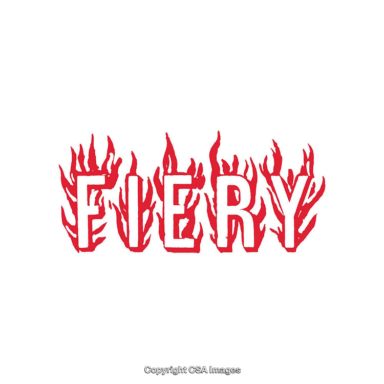 Fiery Text Design with Bold Red Flames on White Background