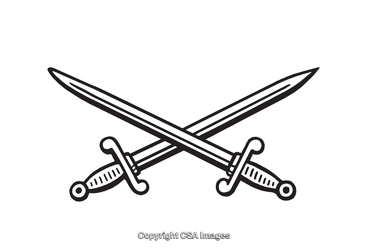 Black and White Line Art of Crossed Swords Icon Design