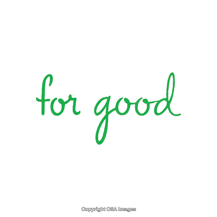 Handwritten Green Text Saying 'For Good' on a White Background