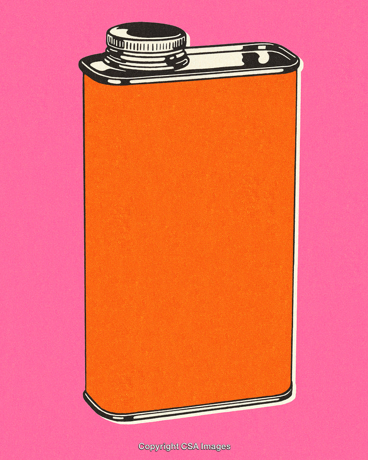Bold Artistic Illustration of a Vibrant Orange Flask with Pink Background