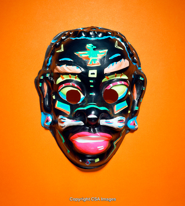 Colorful Artistic Mask on Bright Orange Background With Vibrant Details