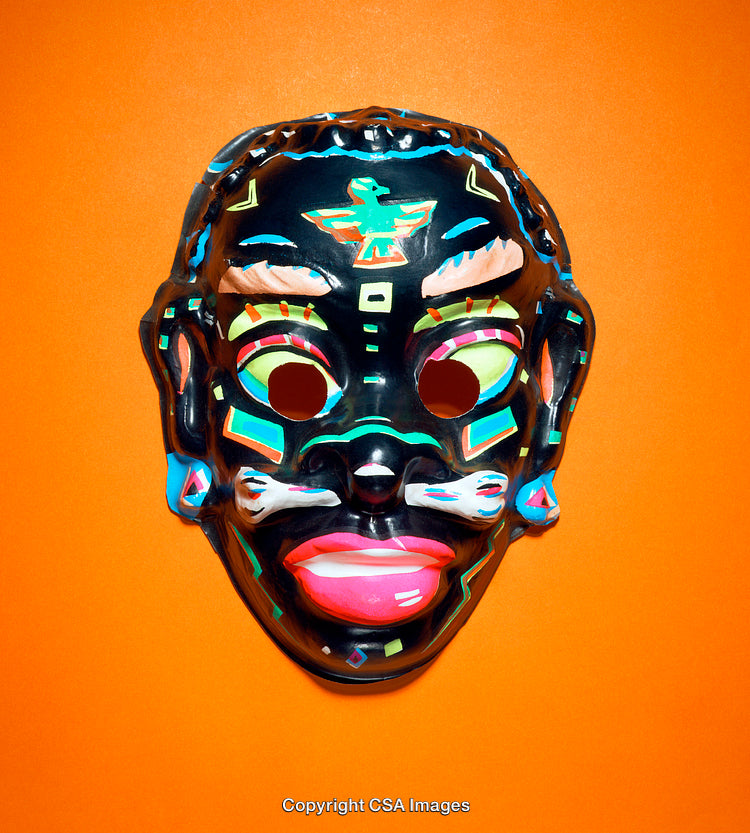 Colorful Artistic Mask on Bright Orange Background With Vibrant Details