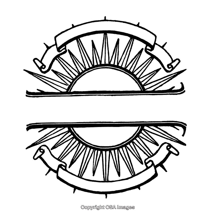 Intricate Black and White Decorative Borders with Blank Banner Area