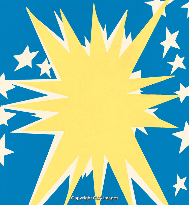 Explosive Yellow Starburst With Blue Background and White Accents