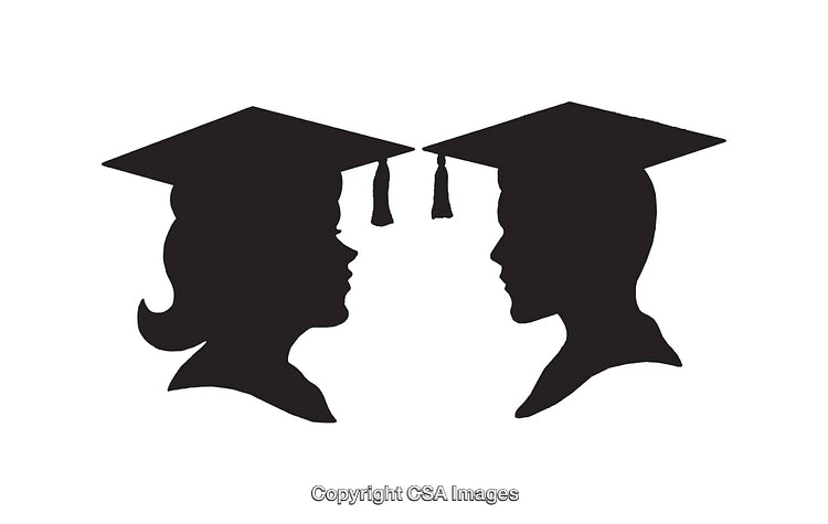 Silhouettes of Male and Female Graduates Wearing Academic Caps