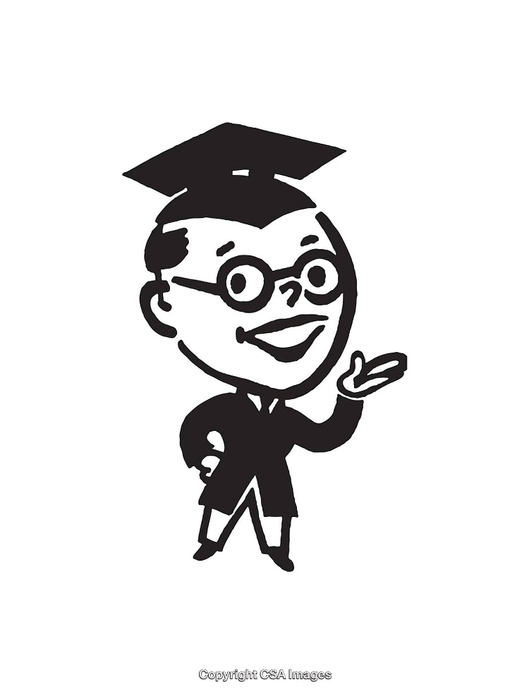 Vintage Illustration of a Graduate Wearing Cap and Gown with Confident Pose
