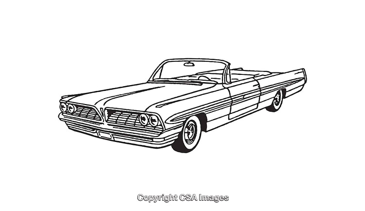 Vintage Convertible Car Line Art Illustration in Black and White