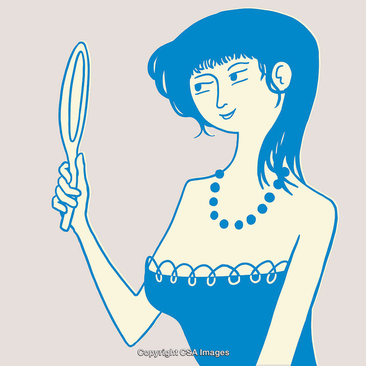 Elegant Line Art Woman Admiring Her Reflection With Graceful Pose