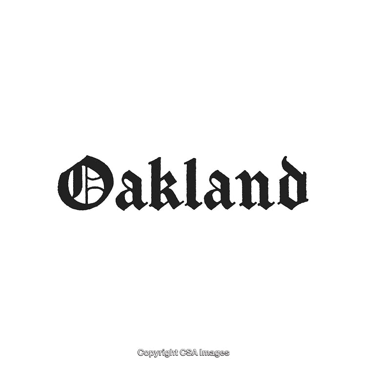 Blackletter Styled "Oakland" in Bold Typography on White Background